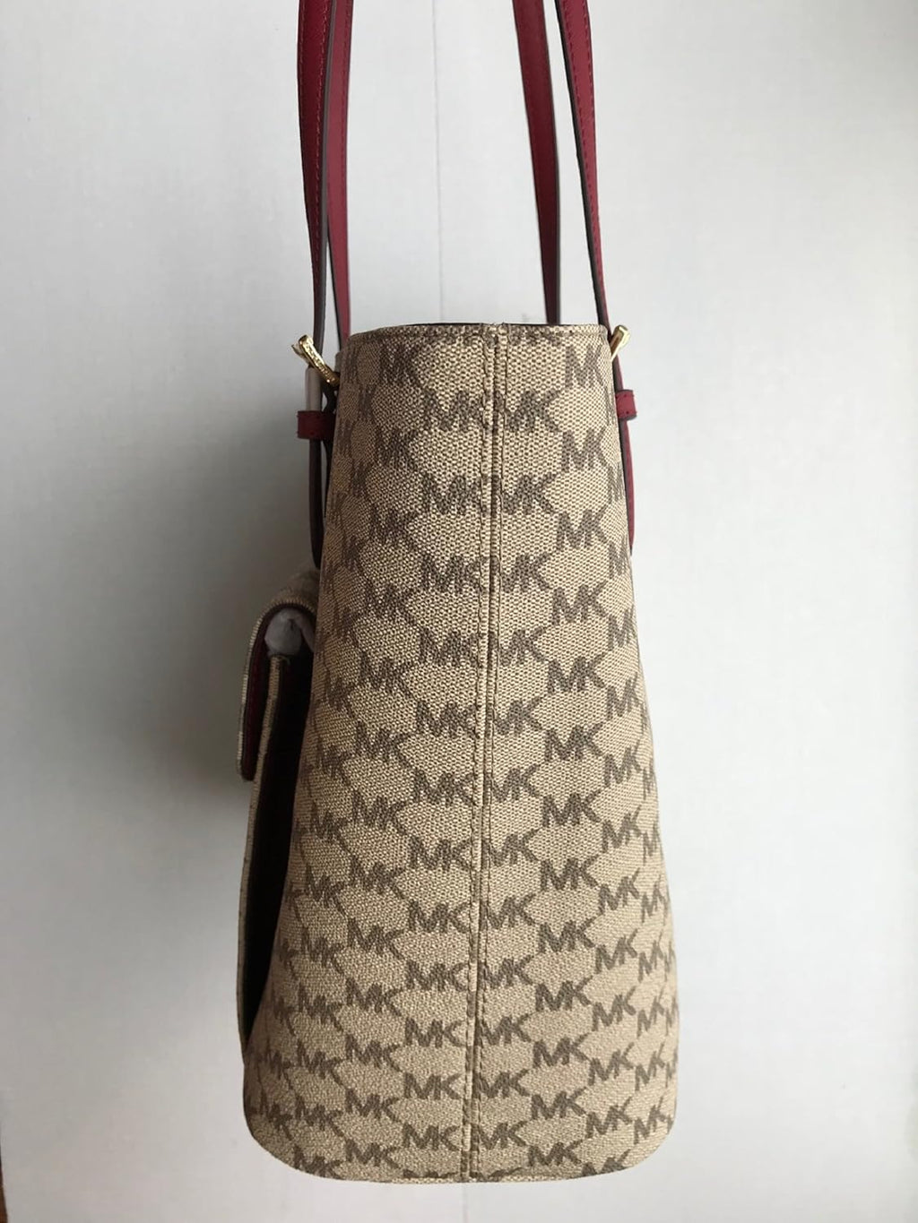 Large Leather Tote Bag Natural/Cherry W590880