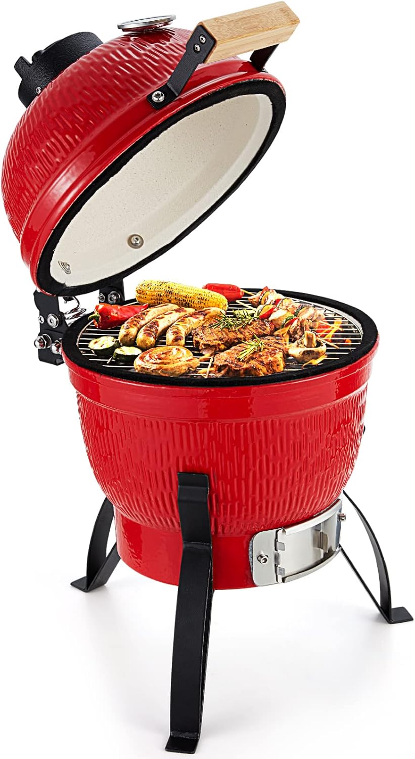 13 Inch Ceramic Charcoal Kamado Grill, Black Y79697