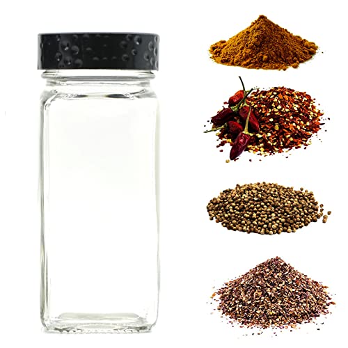 12 PCS Black 4 oz Glass Spice Jars with Airtight Plastic Caps and Shaker Lids S26614