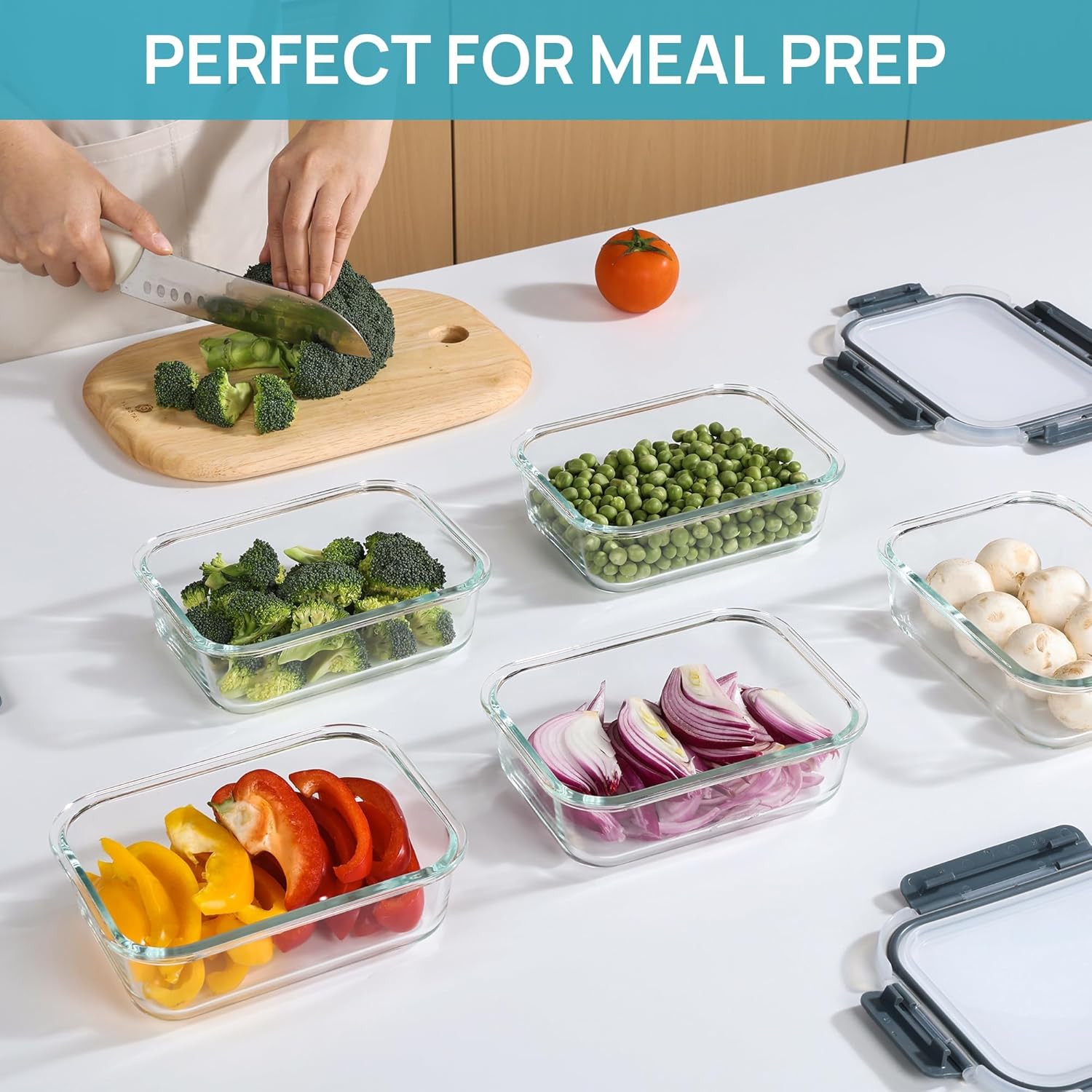 5 Pack 35oz Glass Food Storage Containers with Lids Q29130
