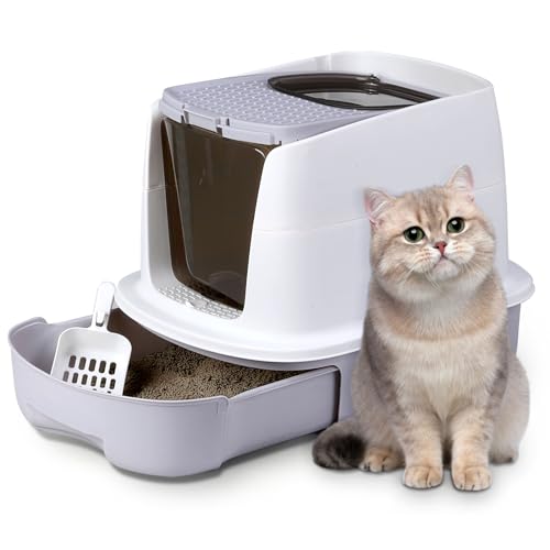 Grey Enclosed Cat Litter Box with Lid L27553