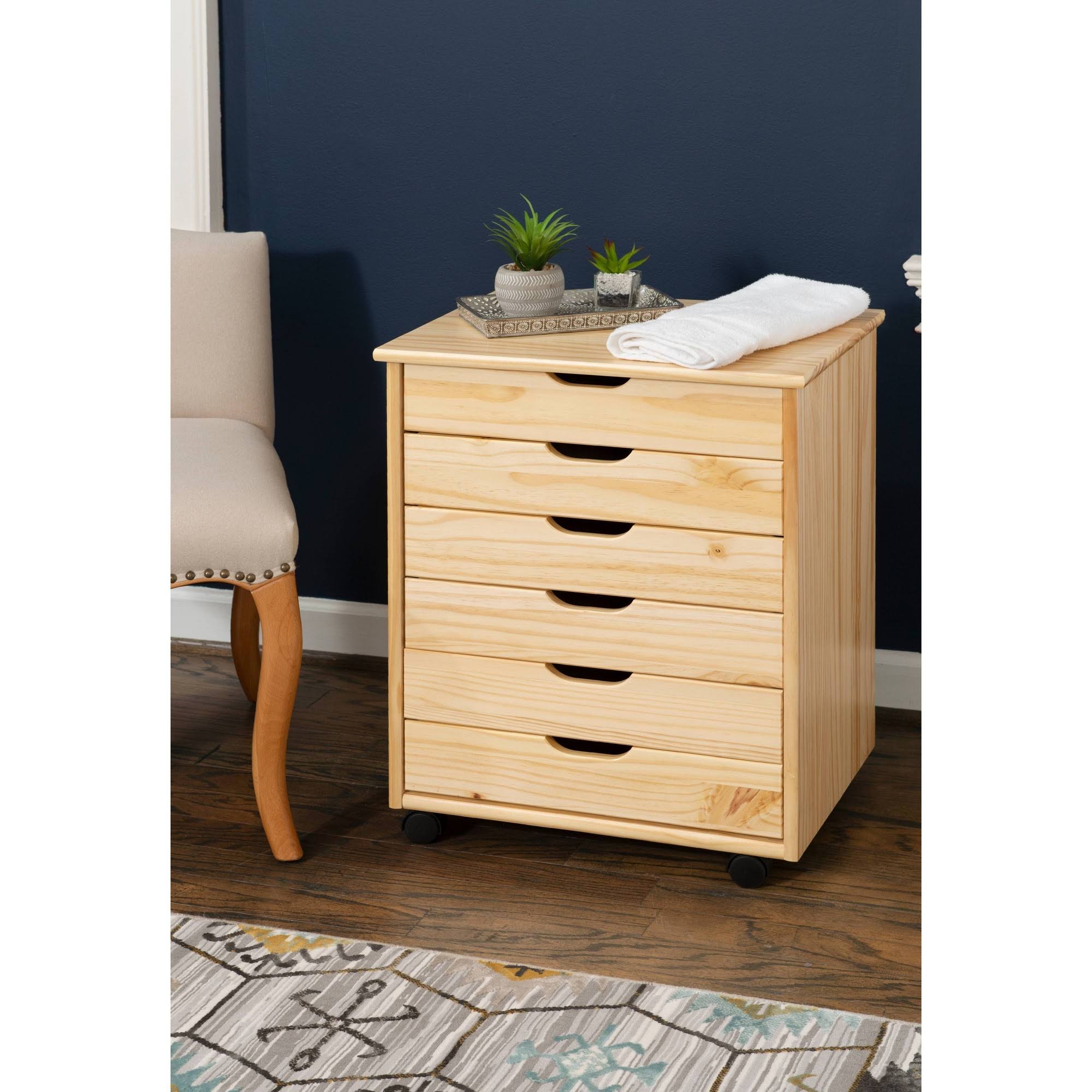 Natural Linon Six Drawer Wide Roll Cart H6579