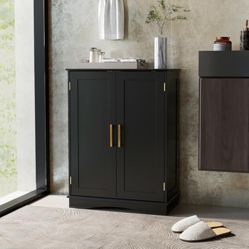 Black 31.5" H Floor Storage Cabinet with 2 Doors and Adjustable Shelves O307