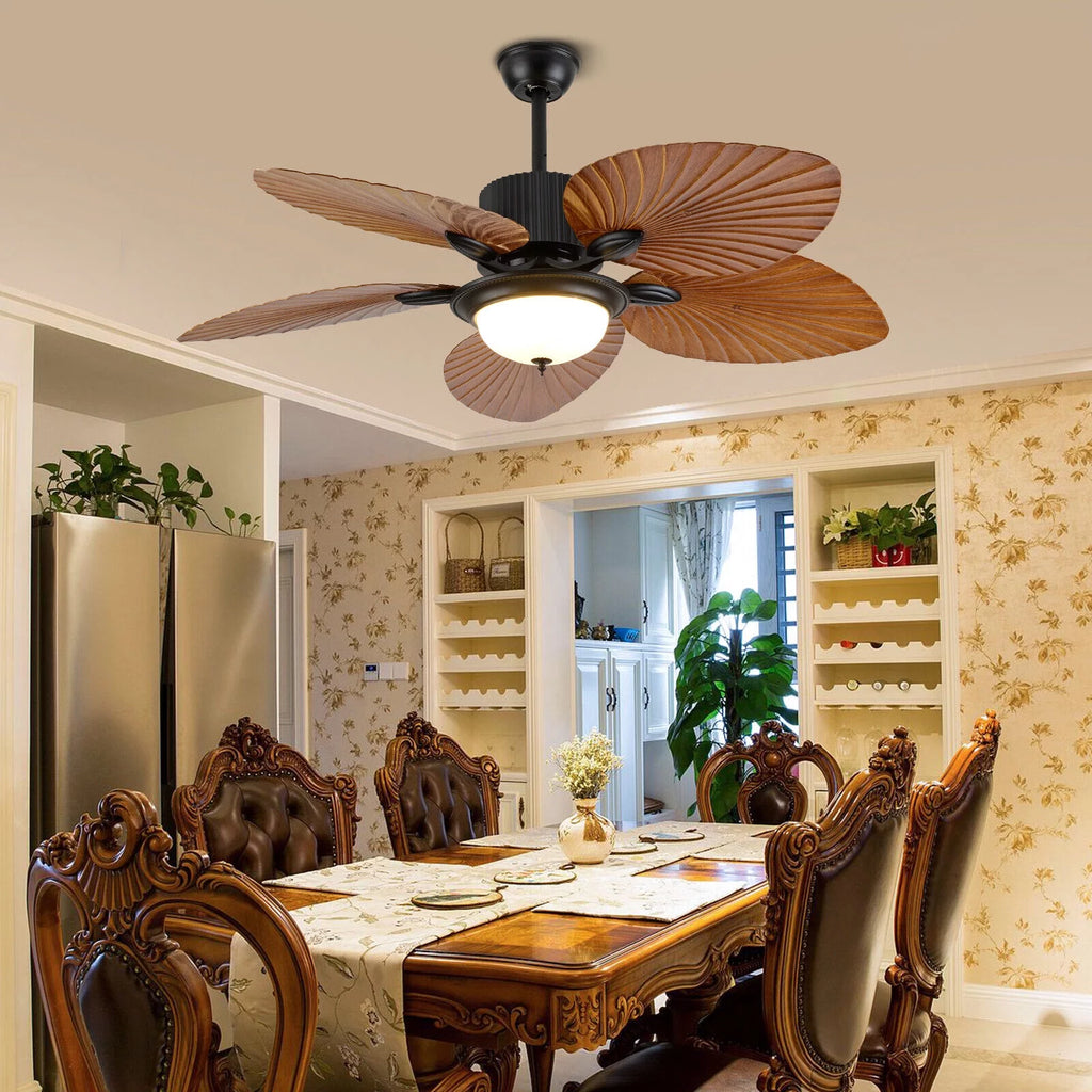 52inch Tropical Palm Ceiling Fan with Light and Remote 5 Acrylic Palm Leaf Blades W858762