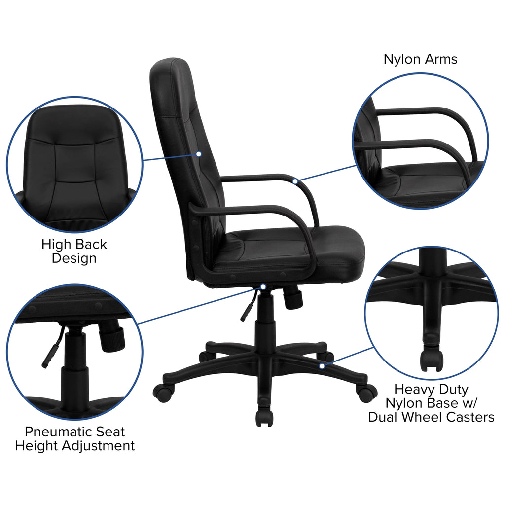 Black Glove Vinyl Executive Swivel Office Chair with Arms P14154