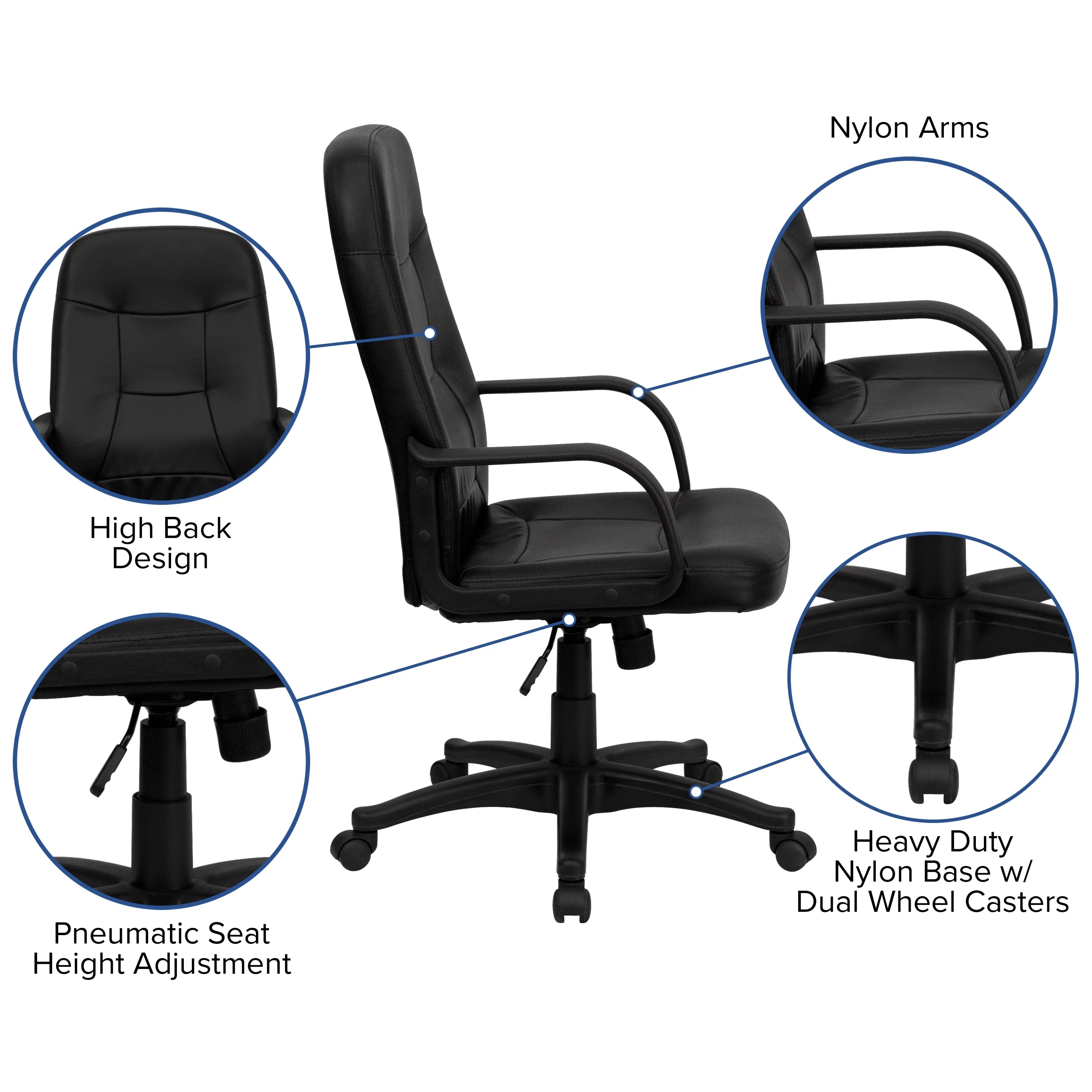 Black Glove Vinyl Executive Swivel Office Chair with Arms P14154