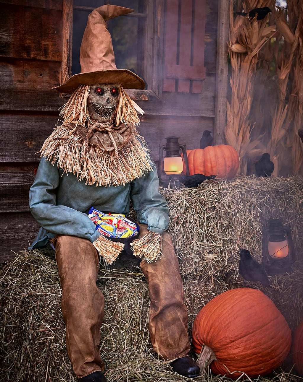 4.5 Ft Scary Sitting Scarecrow Animatronic E648116