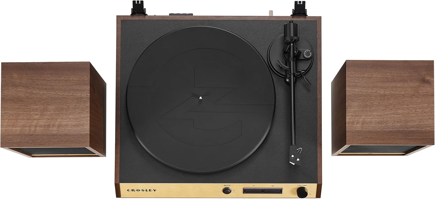 Walnut 2-Speed Belt-Drive Bluetooth Turntable with Speakers B652717