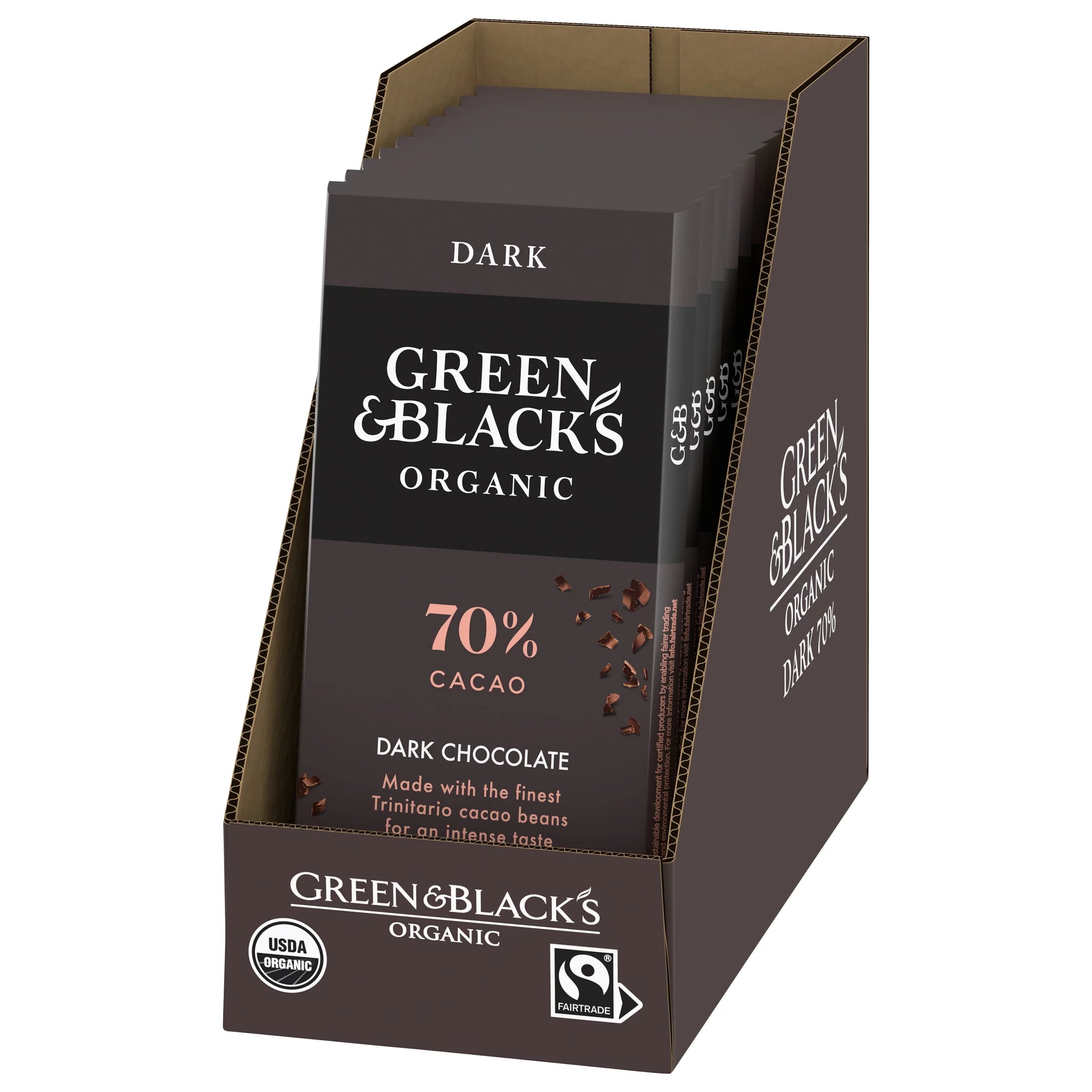Organic Dark Chocolate Bar, 70% Cacao, 10 - 3.17 oz Bars V49277