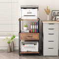 3-Tier Printer Stand with Drawers Record Player Stand End Table Storage Cabinet Printer Rack with Wheels Rolling Filing Cabinet Printer Cart U57831