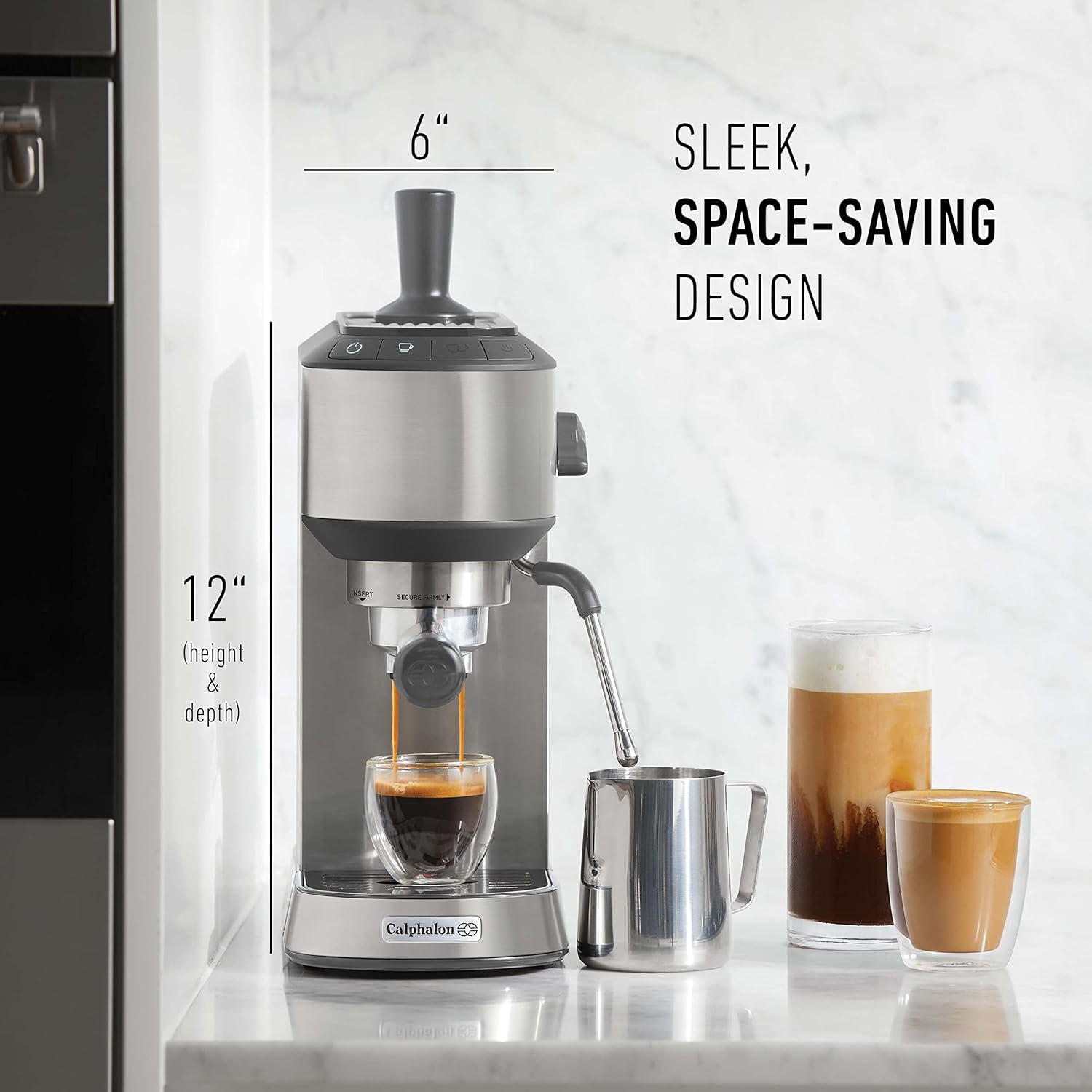 Compact Espresso Machine with Milk Frother, Stainless Steel S4047