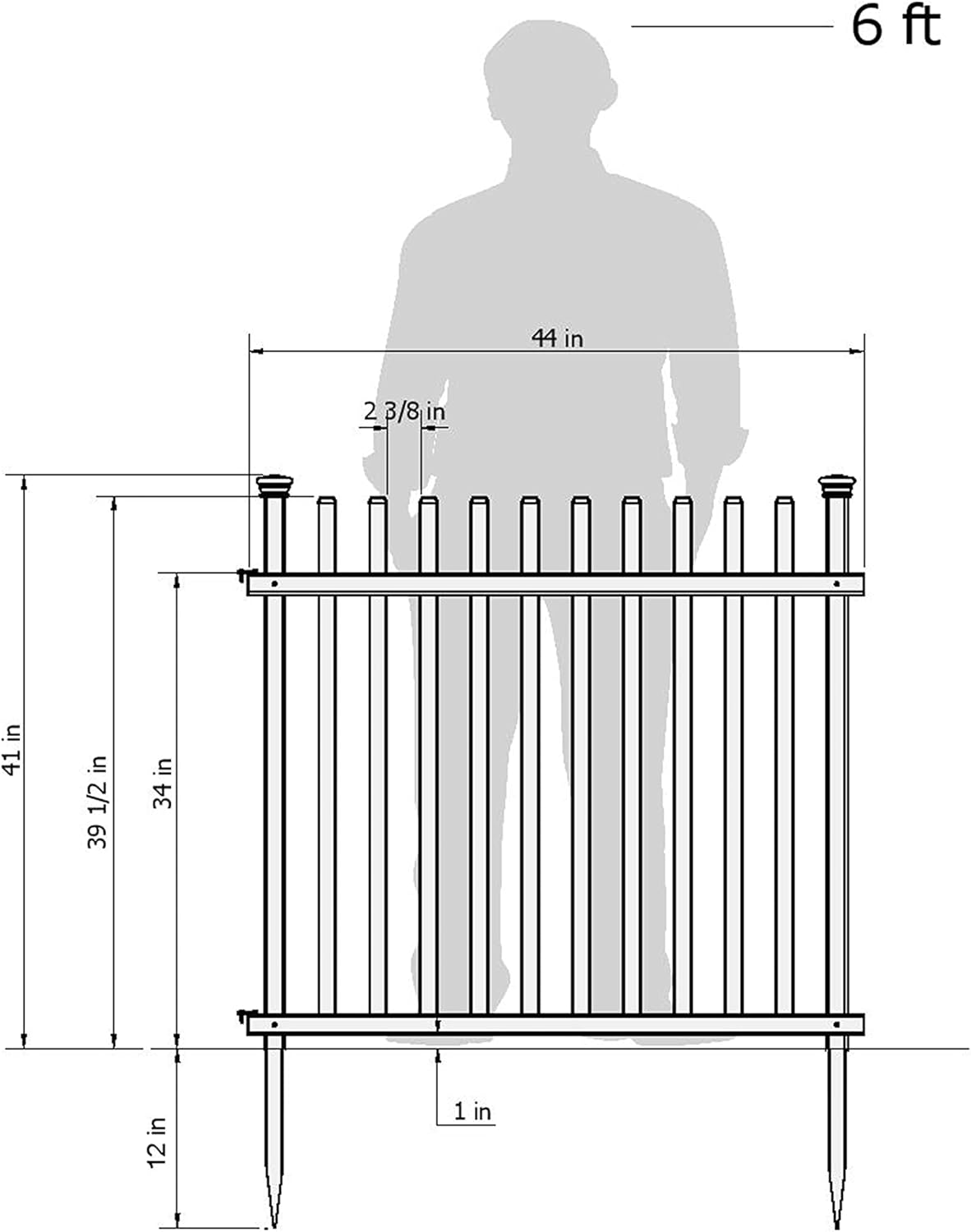 Vinyl Picket Fence 44" W x 41" H 2 Pack and White Vinyl Gate Kit 59.7" W x 41.1" H E6254