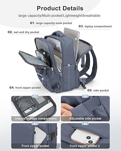 Travel Backpack 14 Inch Laptop Backpack with Shoe Compartment PeacockBlue J416995
