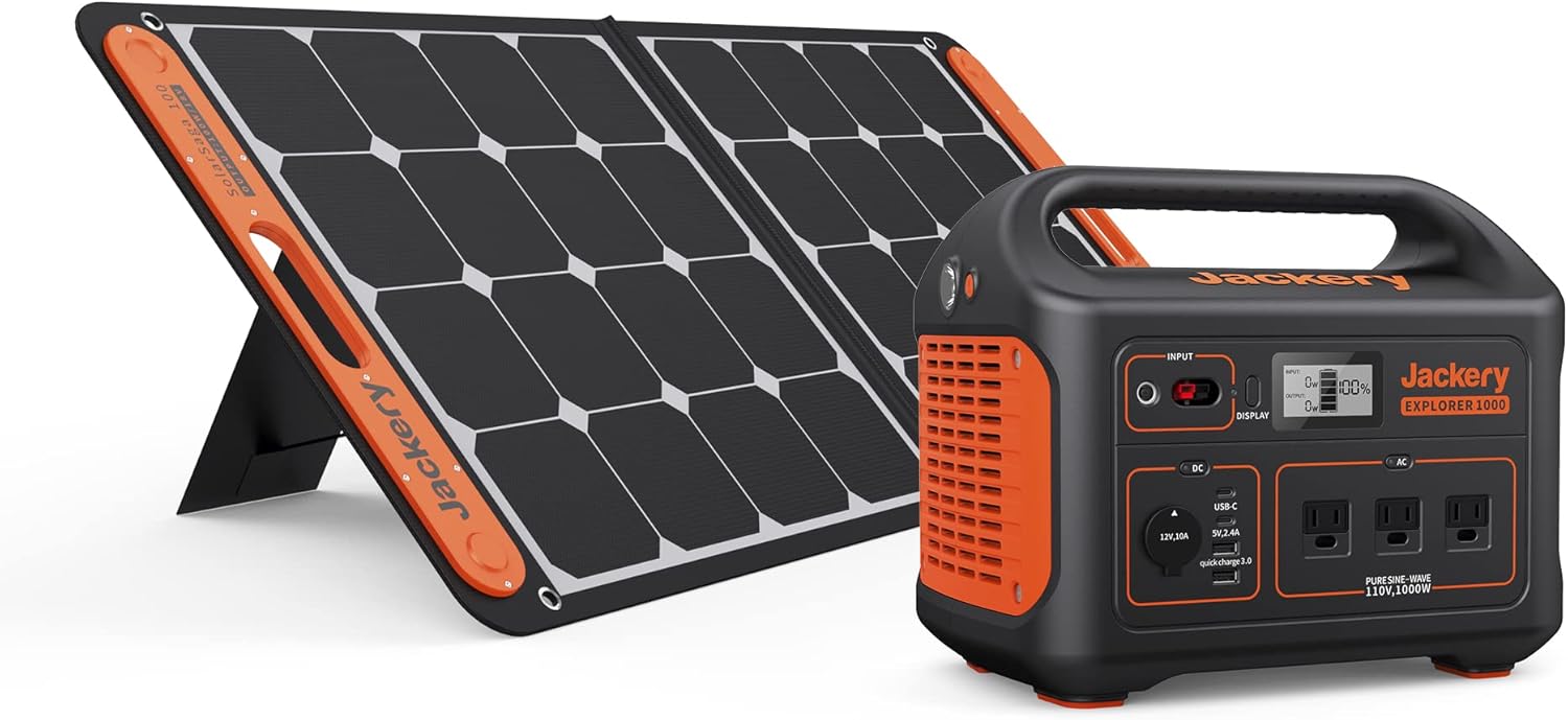 Solar Generator 1000 with 2 SolarSaga 100X, 1000W AC Outlets, Lithium Battery Pack T691222