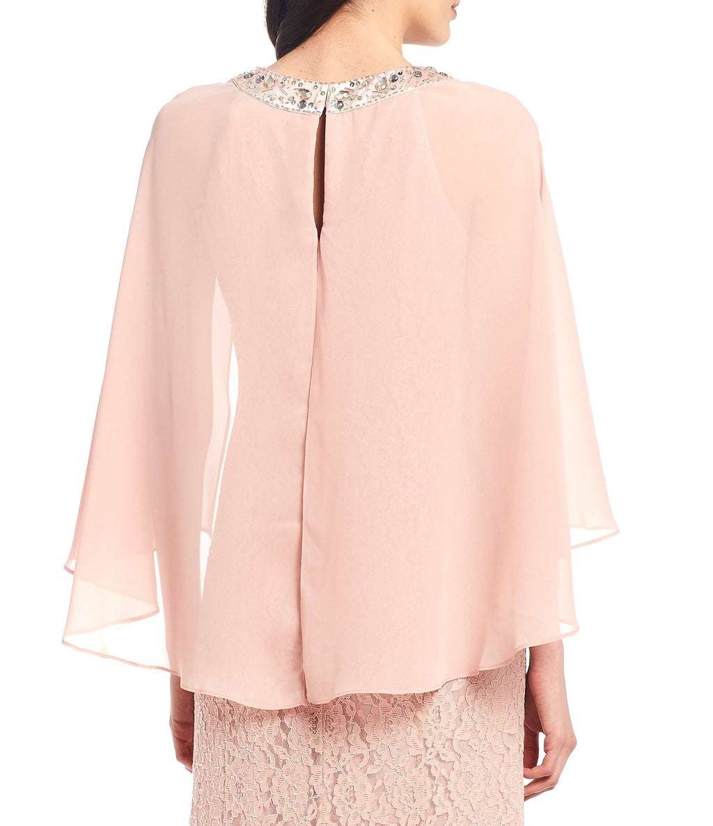 Sequin Lace Chiffon Capelet Gown U643