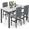 Dining Table Set for 4 with Faux Marble Tabletop and 4 PU Leather Chairs I915