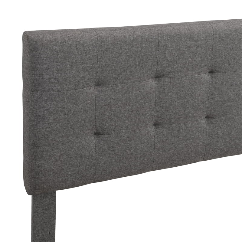 Gray Linen Fabric Queen Upholstered Platform Bed with Tufted Headboard C3963