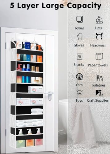 Over The Door Storage Organizer with 5 Pockets 10 Mesh Pockets Y74619