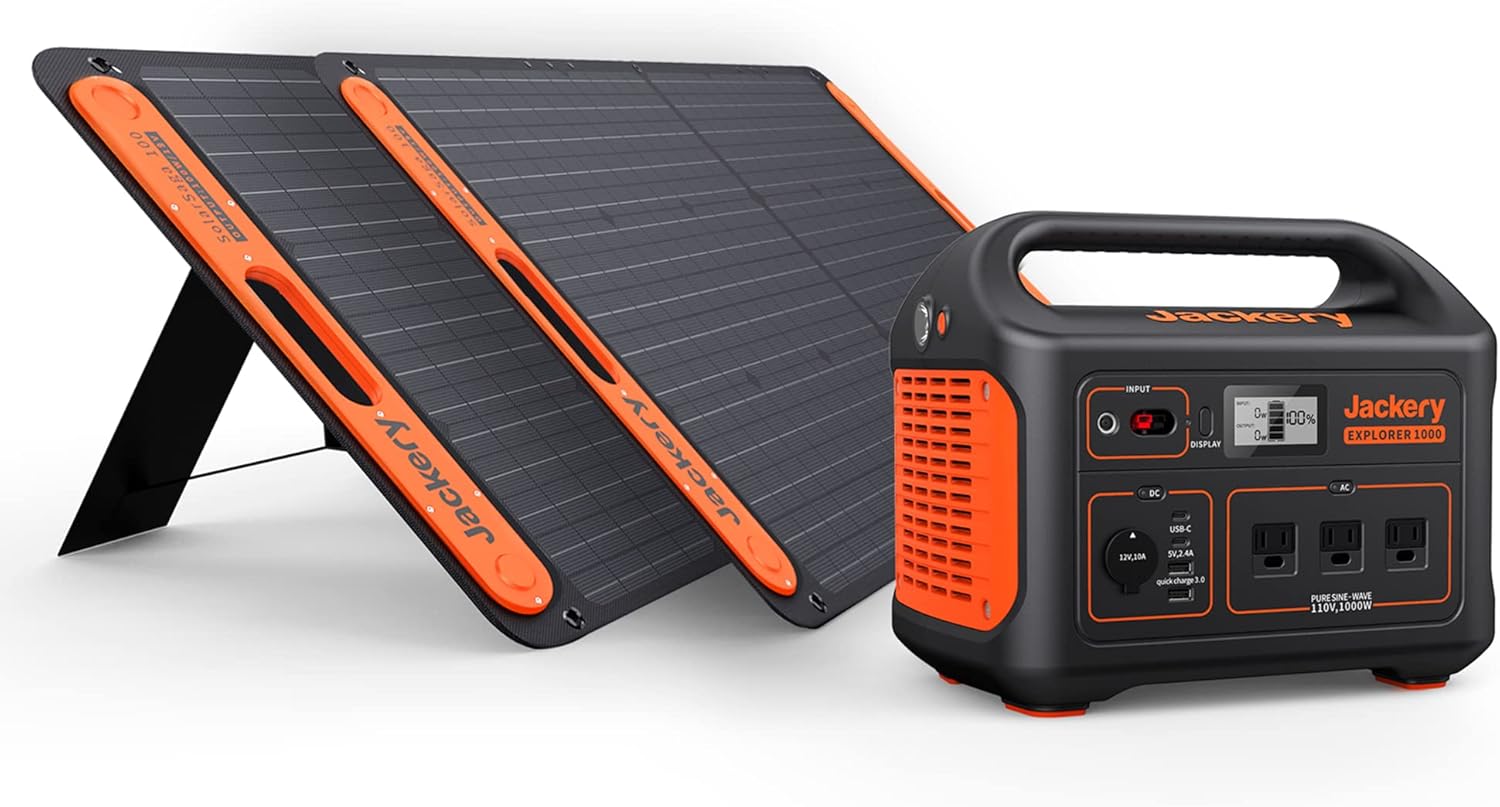 Solar Generator 1000 with 2 SolarSaga 100X, 1000W AC Outlets, Lithium Battery Pack T691222