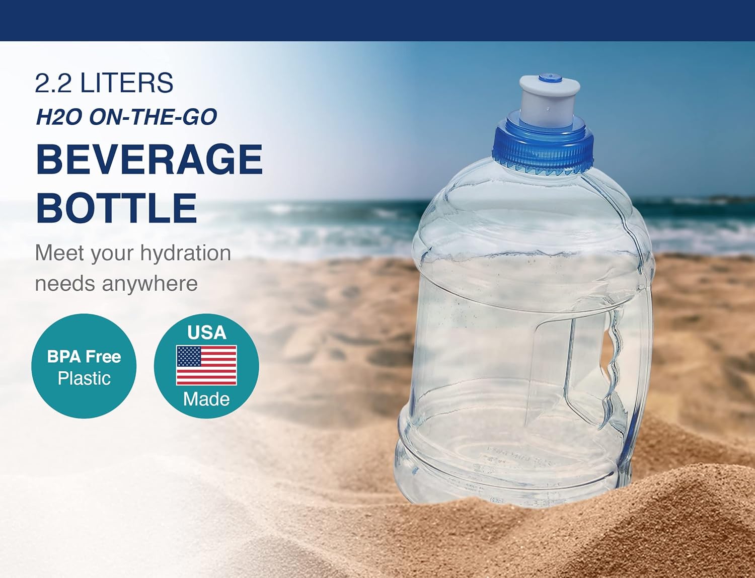 2.2 Liter Clear Plastic Water Bottle with Push Cap H3036