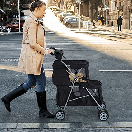 Pink 4 Wheel Folding Pet Stroller with Storage Basket H7844
