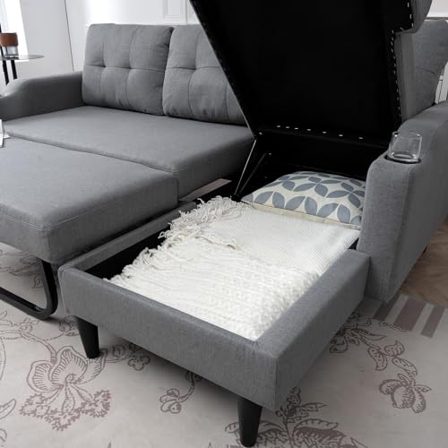 Brown L-Shaped Sleeper Sofa with Cup Holders N805061
