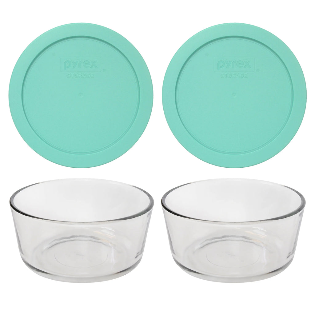Round Glass 4-Cup Storage Bowl with Sea Glass Green Plastic Lid (2-Pack) O147268