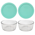 Round Glass 4-Cup Storage Bowl with Sea Glass Green Plastic Lid (2-Pack) O147268