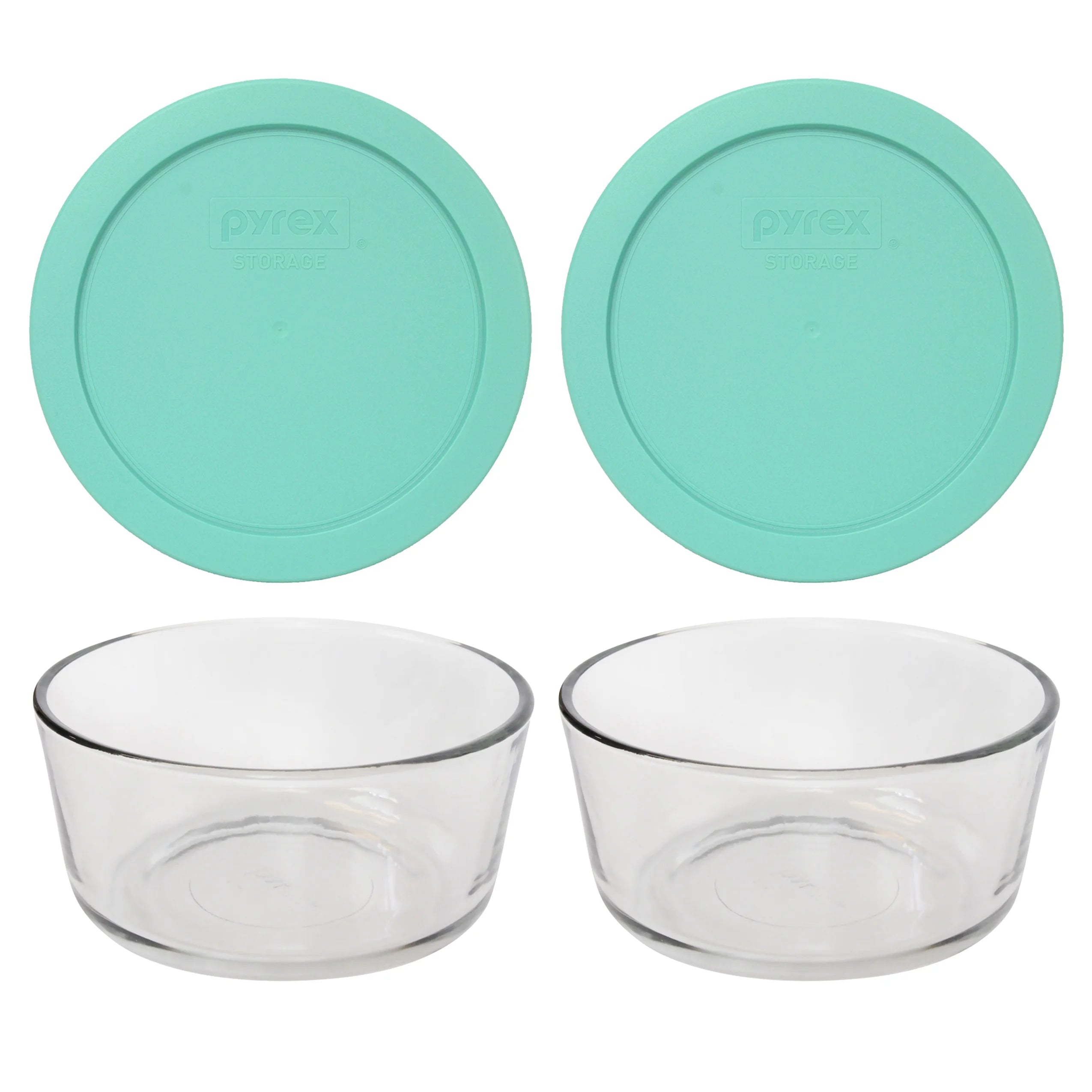 Round Glass 4-Cup Storage Bowl with Sea Glass Green Plastic Lid (2-Pack) O147268