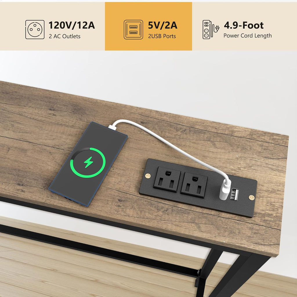 70.9 Inch Console Table with Power Outlet, Narrow Sofa Table with Charging Station E63790