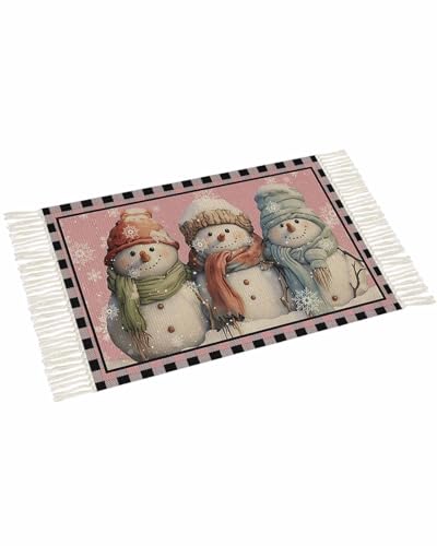 Christmas Blush Pink Large Area Rug 4x6ft Woven Runner Rug with Tassels U85725