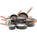 14 Piece Hard Anodized Nonstick Pots and Pans Set, Gray with Orange Handles S300285