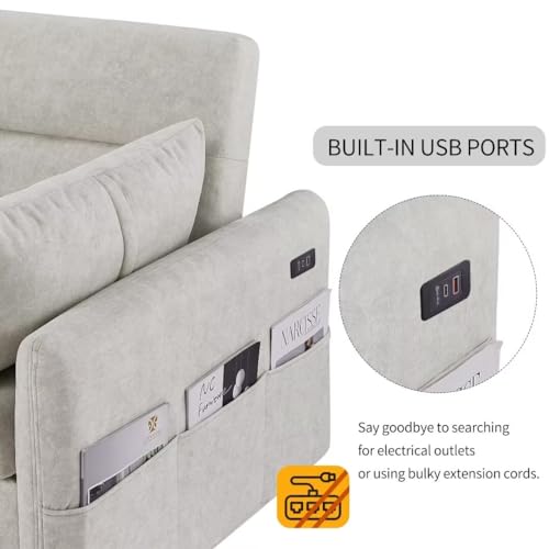 Pull Out Sleep Sofa Couch with Adjustable Backrest, USB Port, 2 Pillows Y891361