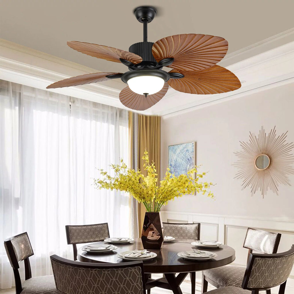 52inch Tropical Palm Ceiling Fan with Light and Remote 5 Acrylic Palm Leaf Blades W858762