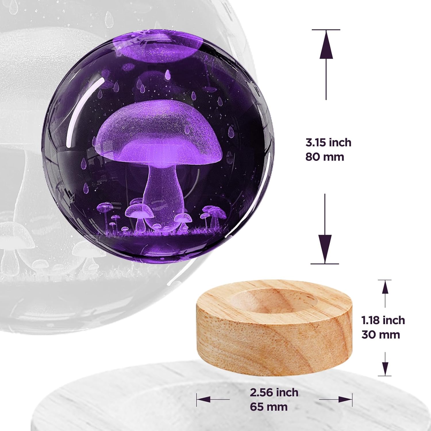 3.15in K9 Crystal Ball Night Light with Wooden Base and Remote Control R39521
