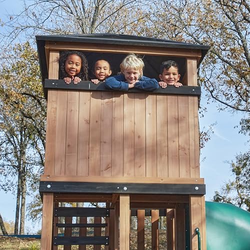 Three-Story Wooden Outdoor Playhouse with Slide I5760