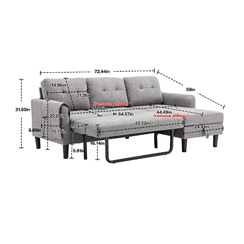 Modular Sectional Sofa with Storage Chaise, Pull Out Sleeper Sofa Bed, L Shaped Convertible Sleeper Couch K3499