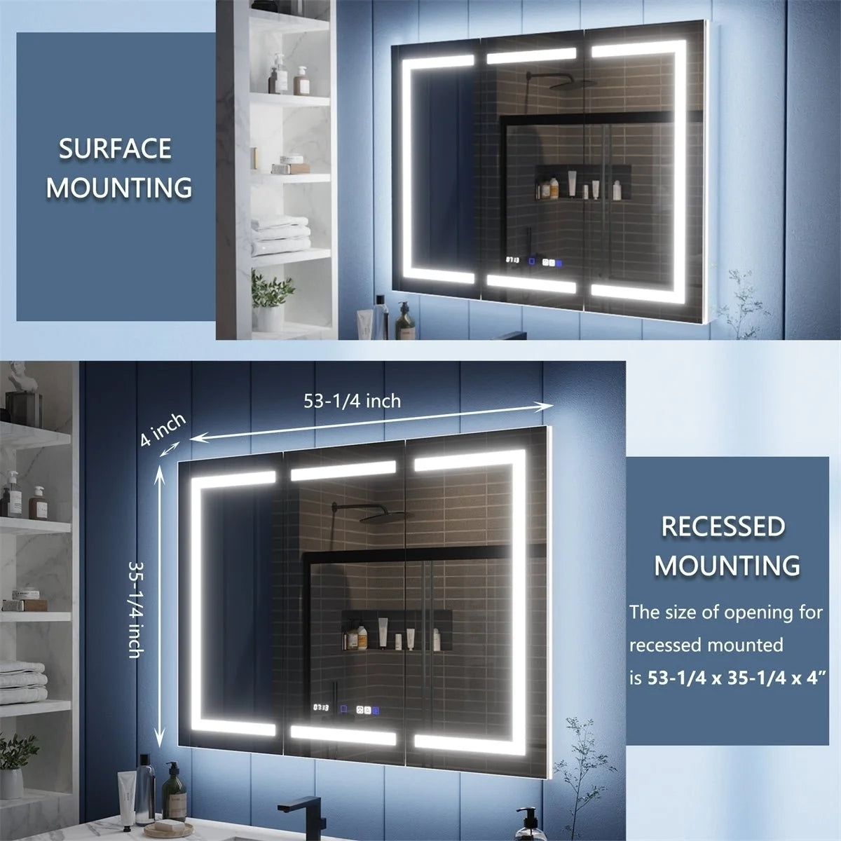 54" x 36" LED Lighted Mirrored Medicine Cabinet O2580