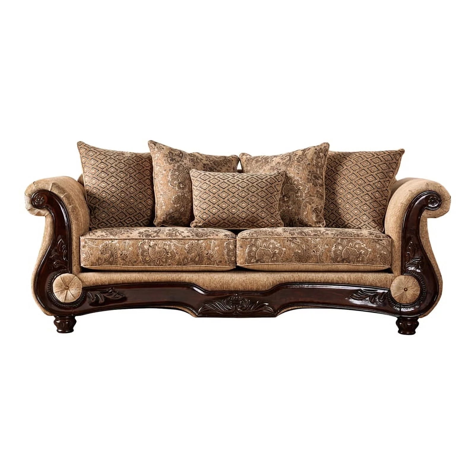 Traditional Chenille Sofa in Gold and Bronze G708097