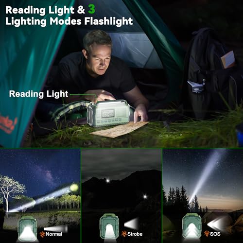 Green AM/FM/NOAA Hand Crank Radio with 15W Fast Charge, 39800mAh Portable Solar Power Bank, Flashlight & SOS Alarm X29012
