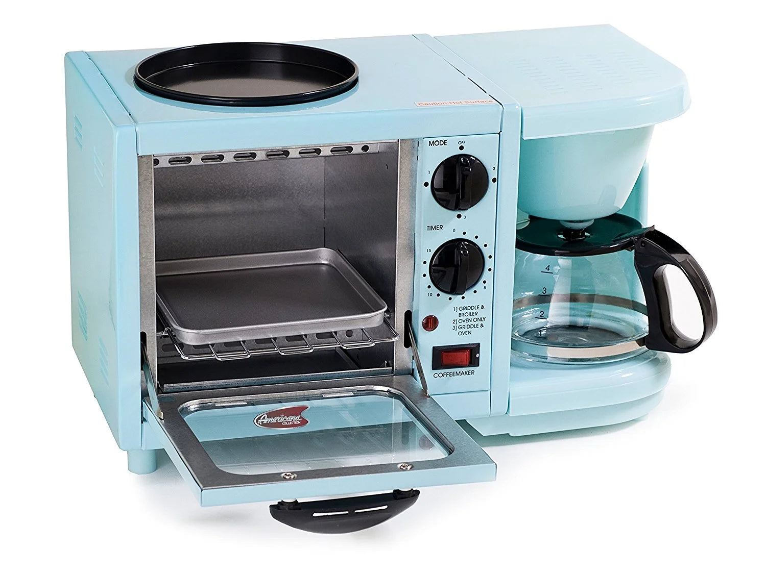 Mint Blue 3-in-1 Mini Coffee Toaster Oven Griddle G716