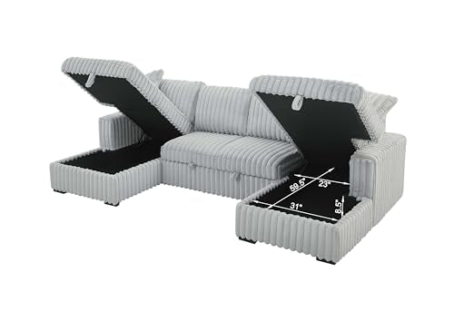 Grey Oversized U Shaped Sleeper Sofa with Double Storage Chaise J139