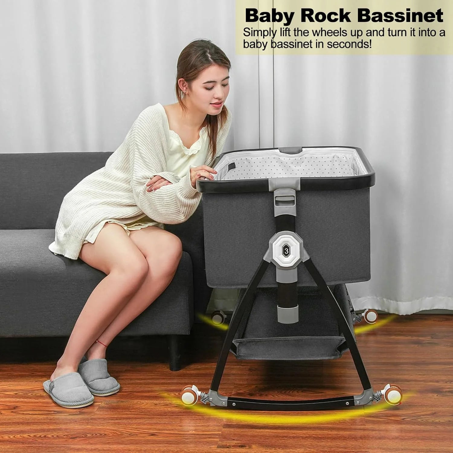 Baby Bassinet Bedside Sleeper with Adjustable Height and Wheels V9208