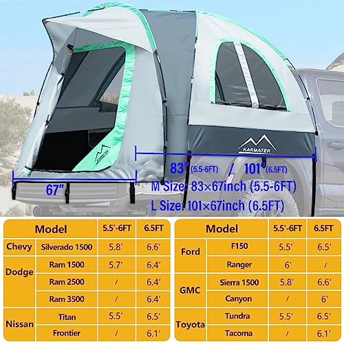 Waterproof PU2000mm 2-Person Truck Tent for 5.5-6.5 Ft Bed with Double Layer Windows Q522869