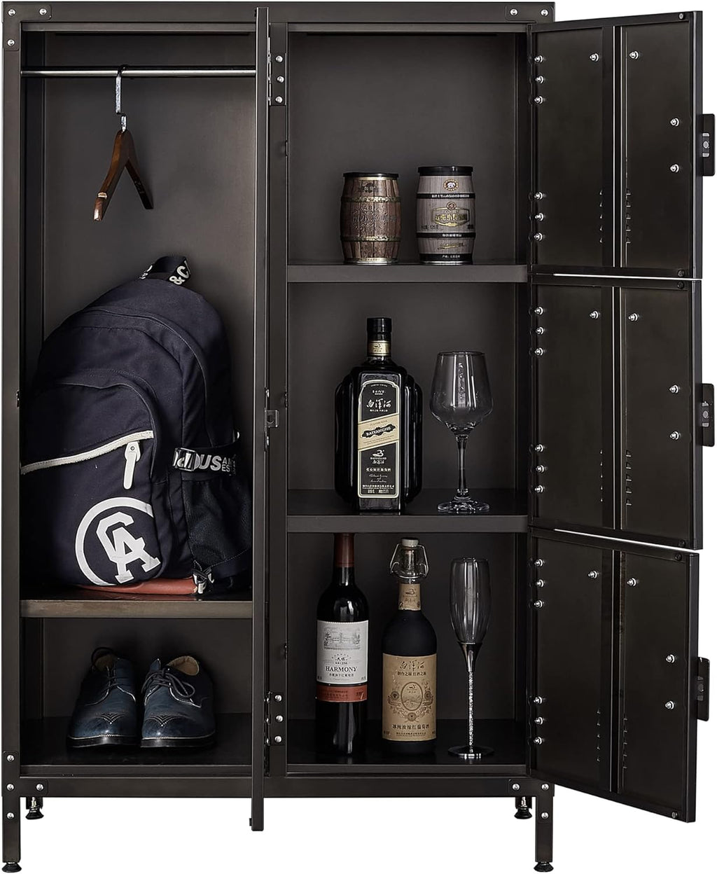 Metal Locker Storage Cabinet, 55" Steel Retro Wardrobe, 4 Doors Lockable R955