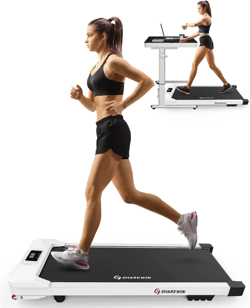White Under Desk Treadmill 300 lb Capacity with Remote Control and LED Display D81988