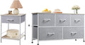 1-Drawer Nightstand and 5-Drawer Dresser Set with Fabric Bins, Steel Frame F2737