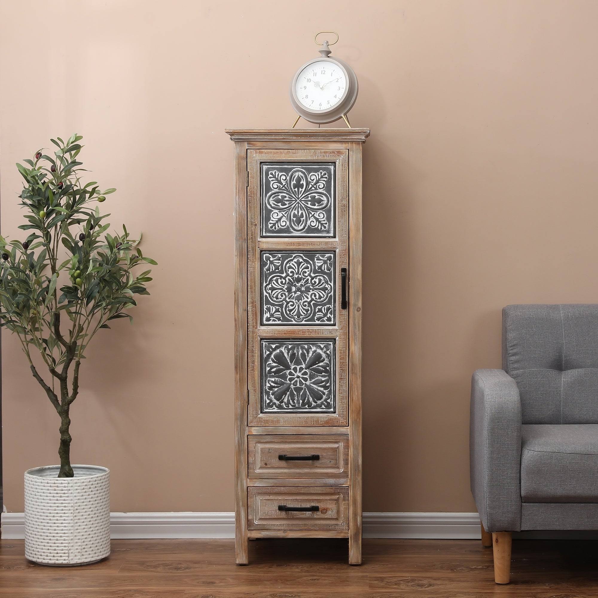 Metal and Wood Tall Tower Cabinet M80872