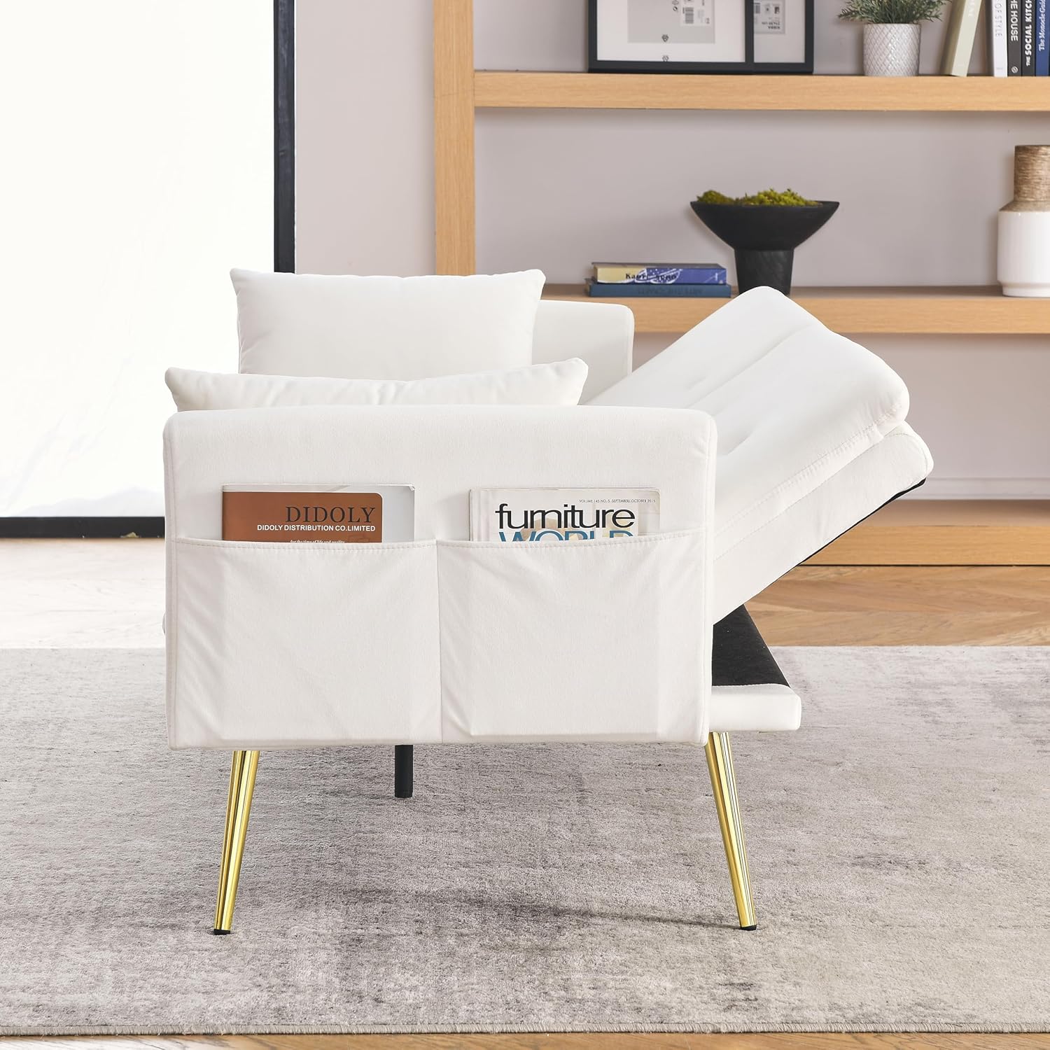 72.5" Adjustable Velvet Sofa Bed with Two Pillows K3672