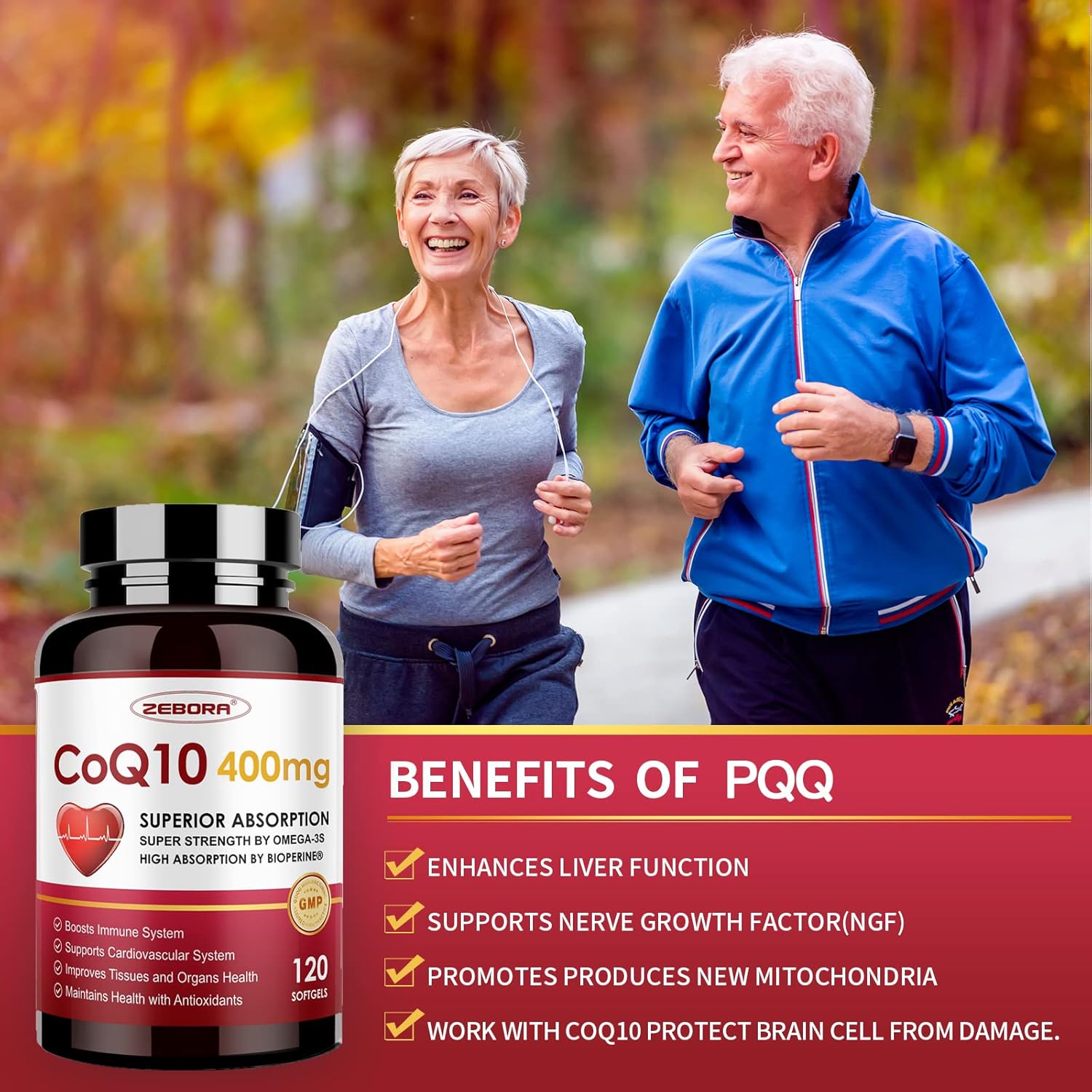 CoQ10 400mg Softgels with PQQ, BioPerine & Omega-3, 120 Servings O466848